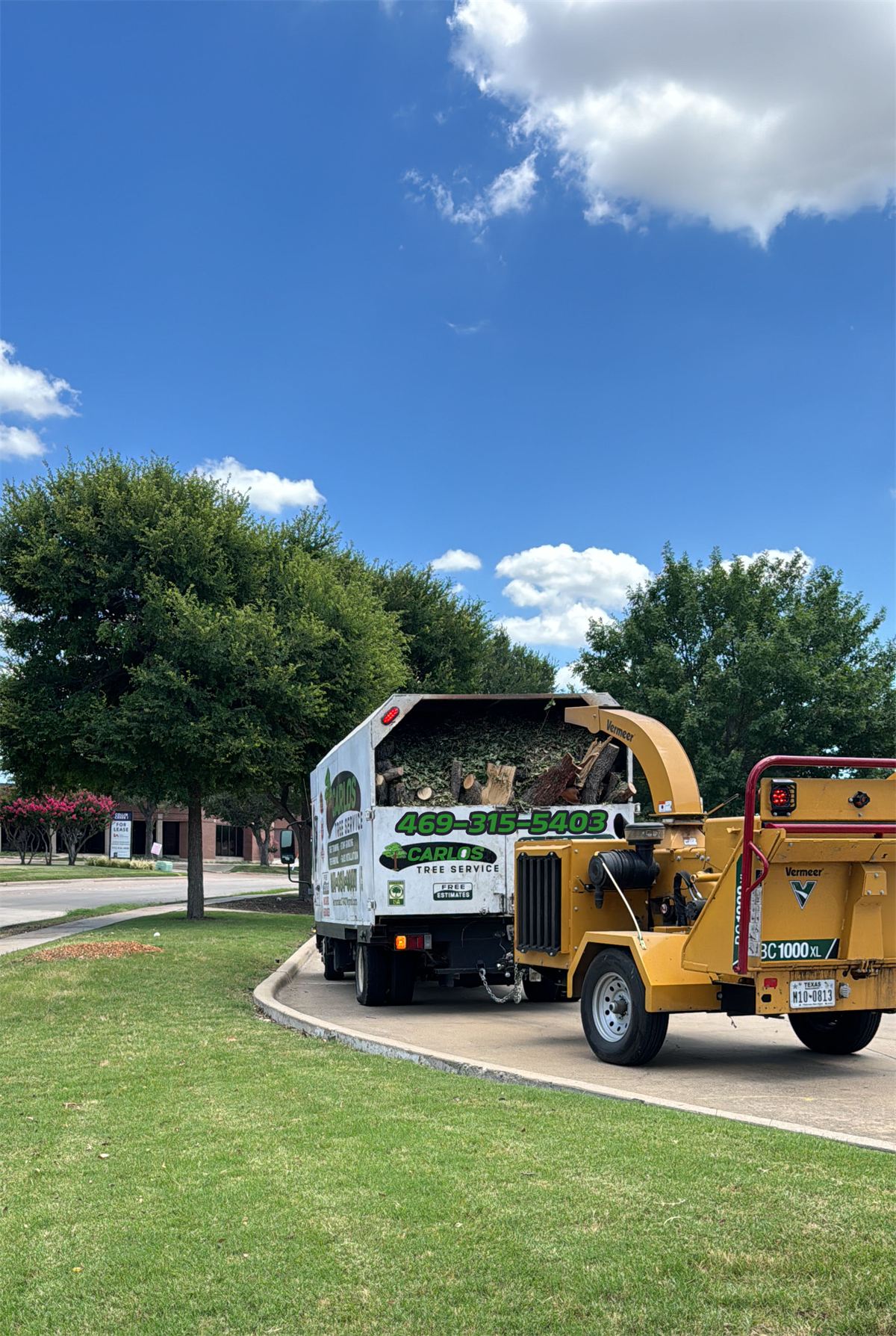 Carlos Jr Tree Service chip truck and Vermeer chipper